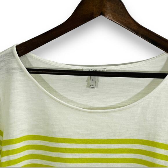 Joie Chartreuse White Stripe Cotton Pullover Top 3/4 Sleeve Size L - Picture 4 of 9